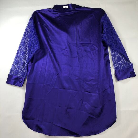 Victorias Secret Satin Lace Nightgown Small Purple Floral Button Up Womens - Picture 8 of 16